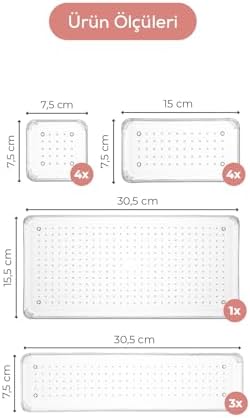Alternative view of 12 Li Çekmece İçi Düzenleyici Organizer Seti, Modüler Tasarım, Şeffaf Plastik, Makyaj Banyo Takı Organizeri (12 Lİ SET)