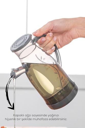 Yağlık Sirkelik Şeffaf Sosluk 700ml, BPA İçermez, Bulaşık Makinesine Uygun, Gıdayla Temas Uygun yağdanlık, Kapaklı Ağız, 22.5cm Yükseklik (1, ŞEFFAF)