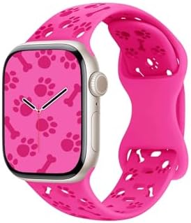 - 42/44/45/46/49mm ile Uyumlu Kordon Pati Kedi Köpek Silikon Kordon 2/3/4/5/6/se/7/8/9/10/ultra - Pembe