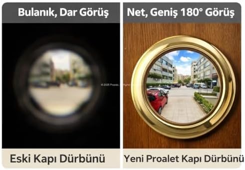 Kapı Dürbünü, Geniş Açılı, 180 Derece Görüş Açısı, Çinko Alaşımlı Gövde, Cam Lensli, 14mm Çap, Metal Gövdeli, 50-75 mm Uzunluk İçin Ayarlanabilir, Kapı Gözetleyicisi (Sarı)