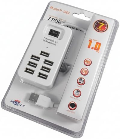 7 Port USB 2.0 Anahtarlı ve 1 Metre Kablolu Hub Çoklayıcı, USB 2.0 , 480 Mbps'e kadar