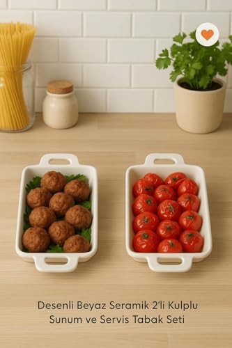 Life 2 li Kulplu Seramik Beyaz Sosluk Meze Çerez Meyve Sunum Tabağı Kahvaltı Seti MIT1272