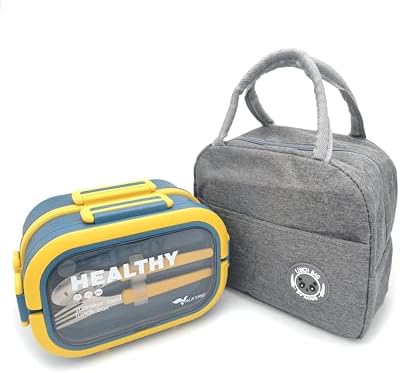 Alternative view of 304 Çelik Bölmeli Lunch Box Seti | Termal Çantalı, Bölmeli, Çatal Kaşıklı, Sızdırmaz Yemek Kabı Sarı-Yeşil