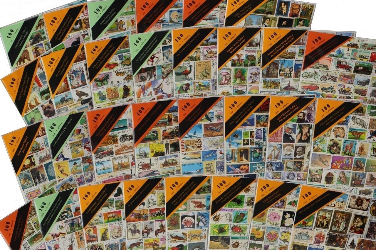 PULKO HistorY 1970 100 Çeşit Damgalı Tematik Lot, Profesyonel Kutulama, Şeffaf Asetat Ambalajlı, Kartelalar Üzerine Dizili, Balıklar & Deniz Hayatı