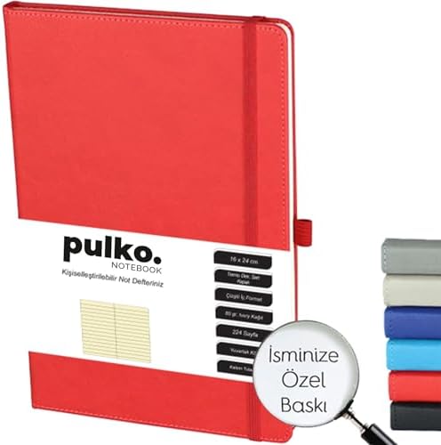 PULKO Notebook Not Defteri, 16X24CM, Termo Deri, 224 Sayfa, Çizgili, 041, Kırmızı