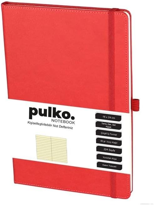 Alternative view of PULKO Notebook Not Defteri, 16X24CM, Termo Deri, 224 Sayfa, Çizgili, 041, Kırmızı