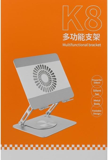 Şok Soğutma Profesyonel Dizüstü Bilgisayar Notebook Soğutucu Laptop Stand Oyuncu Laptoplarına Özel Tek Büyük Fanı İle Hızlı Soğutma 1 Type-C Giriş 360 Derece Döner | K8