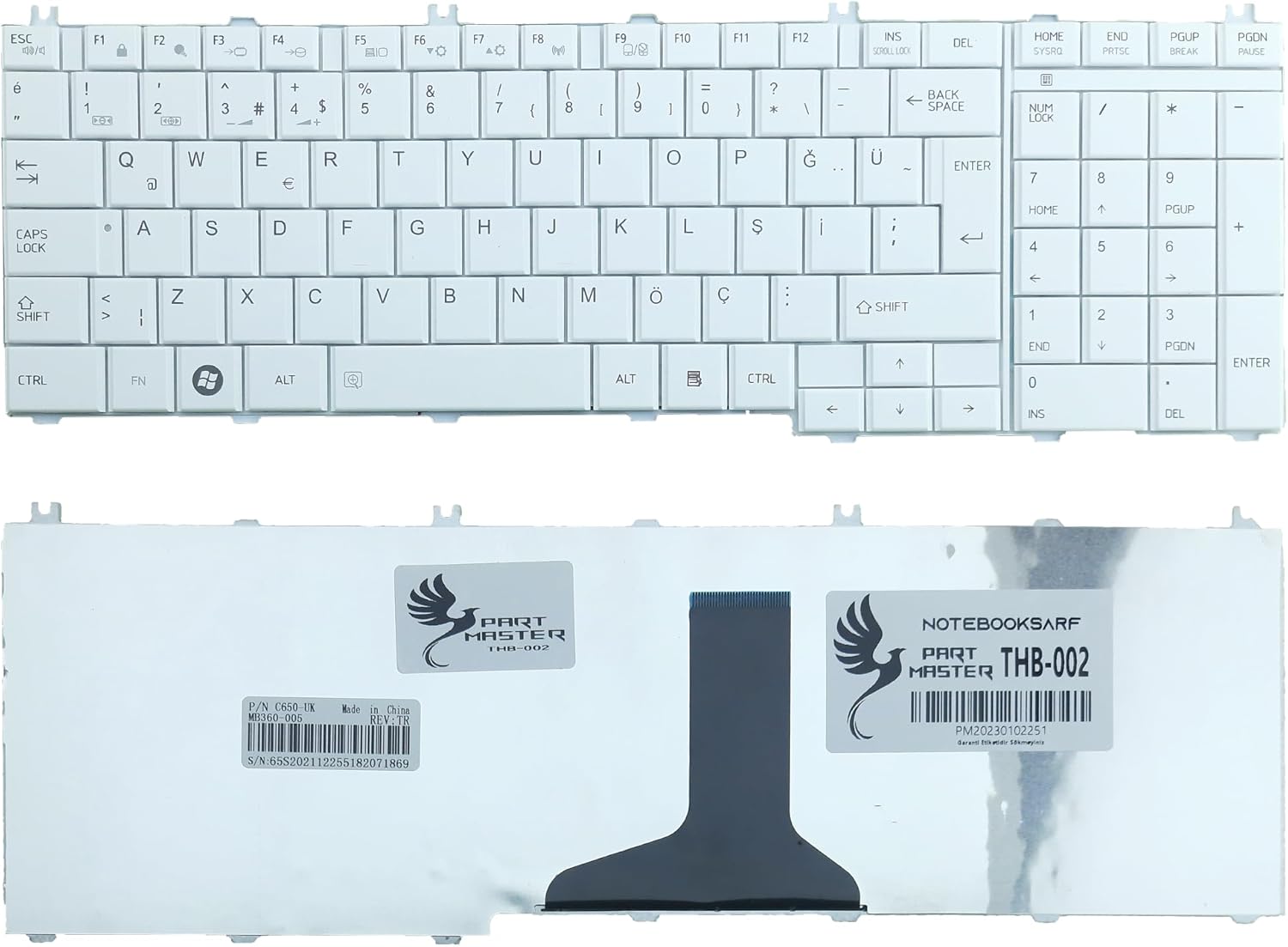 Satellite L655-18Q, L670-13D, C670-12C İle Uyumlu Klavye (Beyaz)