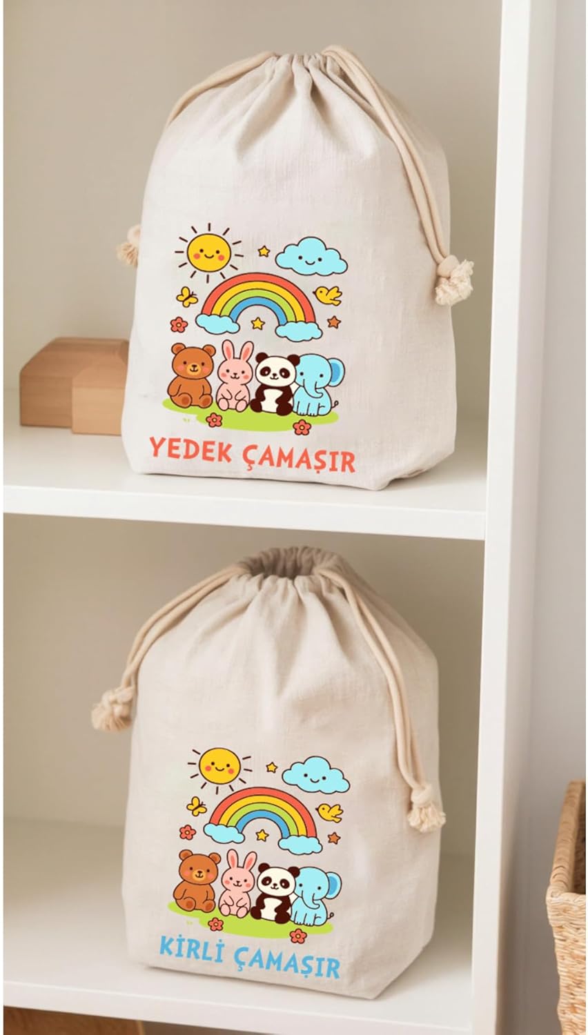 Çocuklar İçin Yedek ve Kirli Kıyafet Torbası, 30x40 cm, 2'li Set,