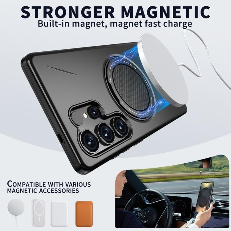 Galaxy S25 Ultra için Kılıf Mag-Forge 360° Döndürülebilir Yüzük Stantlı [MagSafe ile Uyumlu] S25 Ultra Koruyucu PC+TPU Hibrit Tasarımlı Güçlü Manyetikli S25 Ultra Kılıf (Siyah)