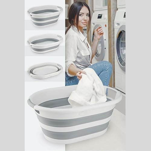 Alternative view of 38 Litre Katlanabilir Silikon Çamaşır Sepeti Akordiyon Katlanır Sele Yer Kaplamayan Taşınabilir Ergonomik Kulplu Dayanıklı ve Hafif Depolama Sepeti Banyo ve Ev Kullanımı Kirli Sepeti GRİ, 38 LİTRE)