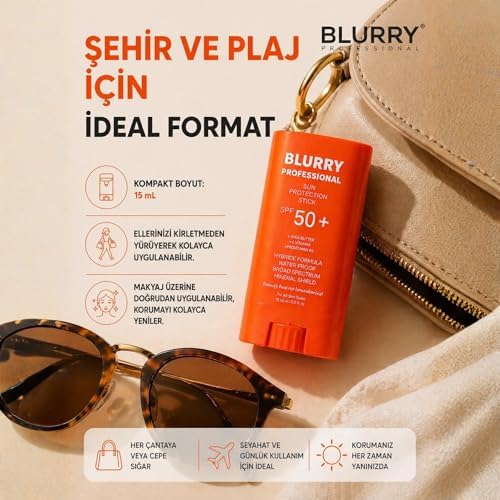 Blurry Professional Güneş Koruma Stick SPF 50+, Su Geçirmez, Geniş Spektrum, Shea Butter + E Vitamini, 15 ml