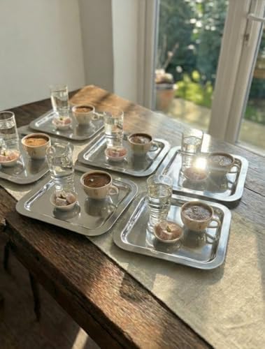 Alternative view of 6'lı Lüks Paslanmaz Çelik Kare Sunum Tepsisi Seti - ve Gümüş Seçenekli-Kahve Yanı İkramlık, Lokumluk, Dekoratif Takı Tabağı ve Bardak Altlığı (Gümüş)