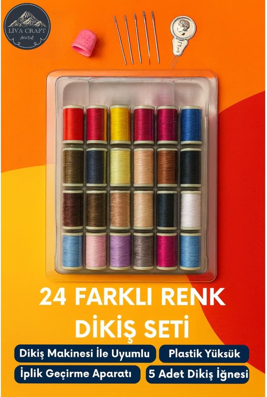 Alternative view of Dikiş Seti 24 Renkli – Iğne, Yüksük ve Iplik Geçirici ile