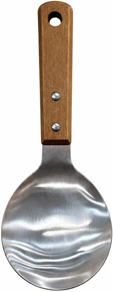 Paslanmaz Çelik Pilav Servis Kaşığı Ahşap Saplı | Büyük Servis Kaşığı | Pirinç Bulgur Makarna Sunum Kaşığı | 22,2 cm