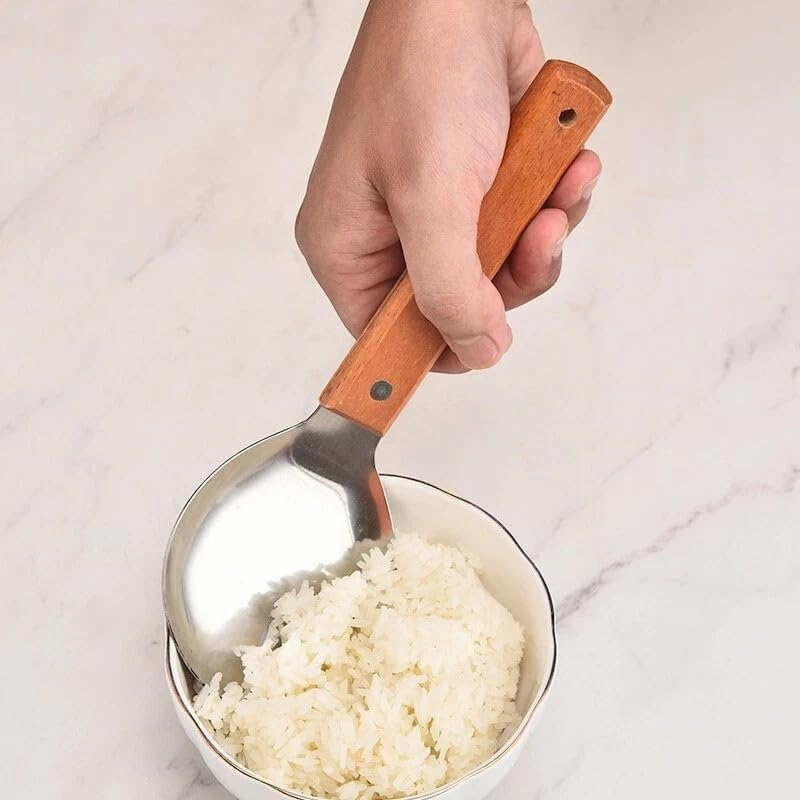 Alternative view of Paslanmaz Çelik Pilav Servis Kaşığı Ahşap Saplı | Büyük Servis Kaşığı | Pirinç Bulgur Makarna Sunum Kaşığı | 22,2 cm