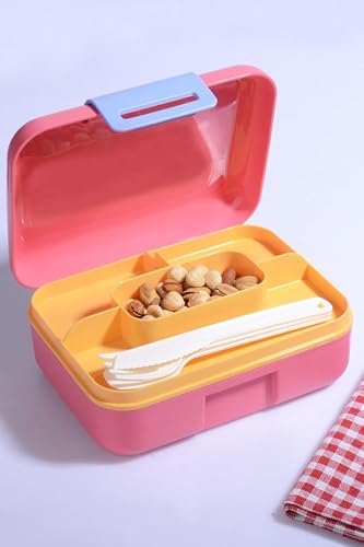 2 Katlı Bento Öğle Yemeği Kutusu, 1.6 Litre, 3 Bölmeli, BPA İçermeyen PP Plastik, Çatal Bıçak Kaşık Hediyeli (Pembe)