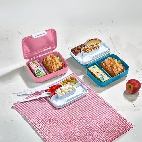 Alternative view of 2 Katlı Bento Öğle Yemeği Kutusu, 1.6 Litre, 3 Bölmeli, BPA İçermeyen PP Plastik, Çatal Bıçak Kaşık Hediyeli (Pembe)