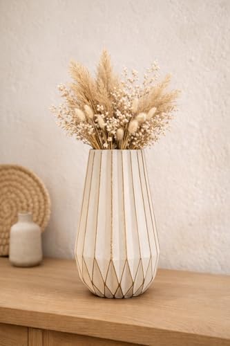 Handmade Dekoratif Seramik Vazo | Modern & Çizgili Tasarım | El Yapımı Doğal Dokulu Vazo | Salon, Masa & Konsol Dekoru