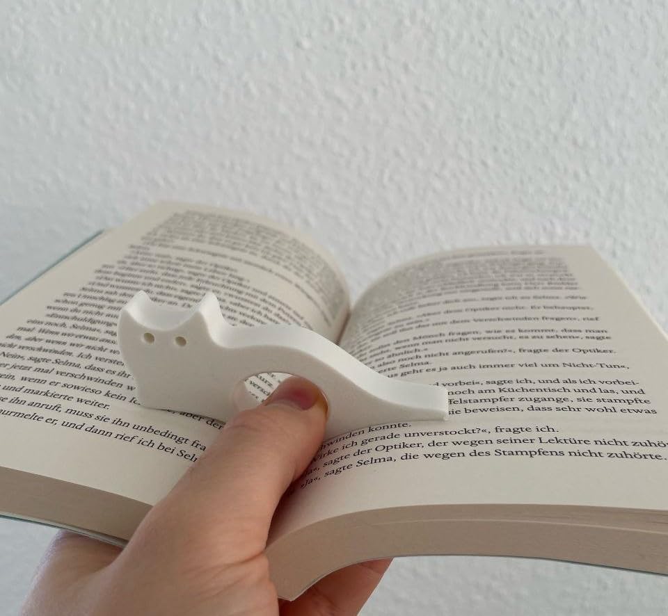 Dekoratif Plastik Kedi Şekilli Kitap Tutucu, Beyaz, 4'lü Set, Okuma Aksesuarı