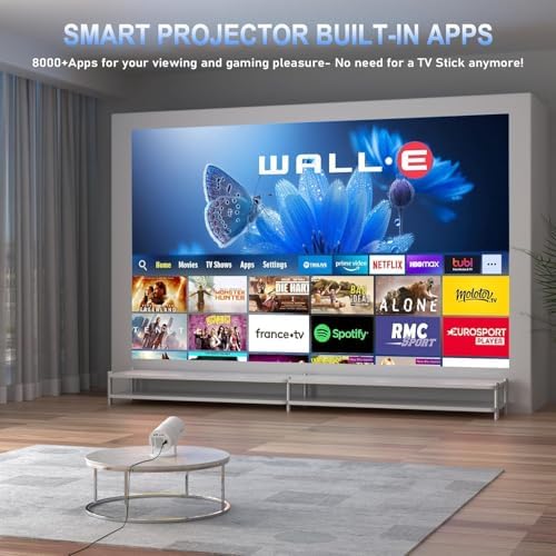 Mini Taşınabilir Projektör 4K 1080P Full HD 11 ve Netflix ile uyumlu, WiFi 6, BT 5.0, 180° Dönme, Otomatik Trapez Düzeltmeli Küçük Ev Sineması Projektörü