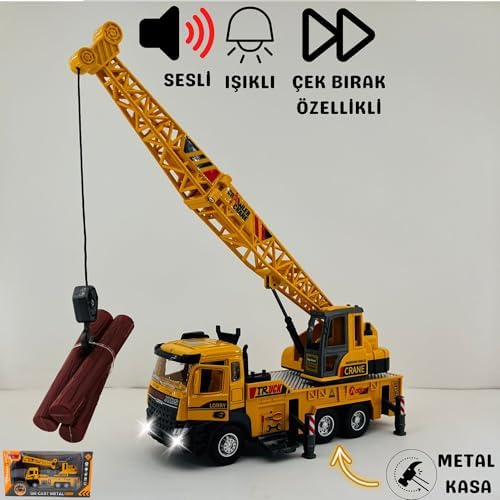 Giffy/Oyuncak İş Makinesi Sesli Işıklı Çek Bırak Vinç, Kule Vinç ve Kepçe 30 Cm Aksesuarlı Kapıları Açılan (Kule Vinç)