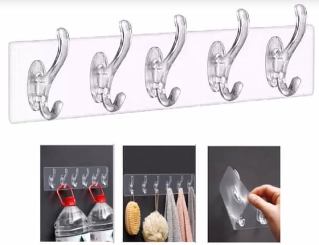 Alternative view of 3 Adet Şeffaf Duvar Askısı 5'li Iz Bırakmayan Güçlü Yapışkanlı Askı Kapı Arkası Banyo Mutfak Düzenleyici Kanca Askılık