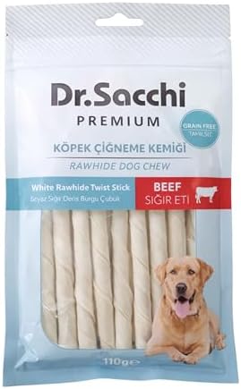 Dr.Sacchi Premium Sığır Etli Beyaz Sığır Derisi Çubuk Tahılsız Köpek Ödülü 5" 7-8 Gr 15'li