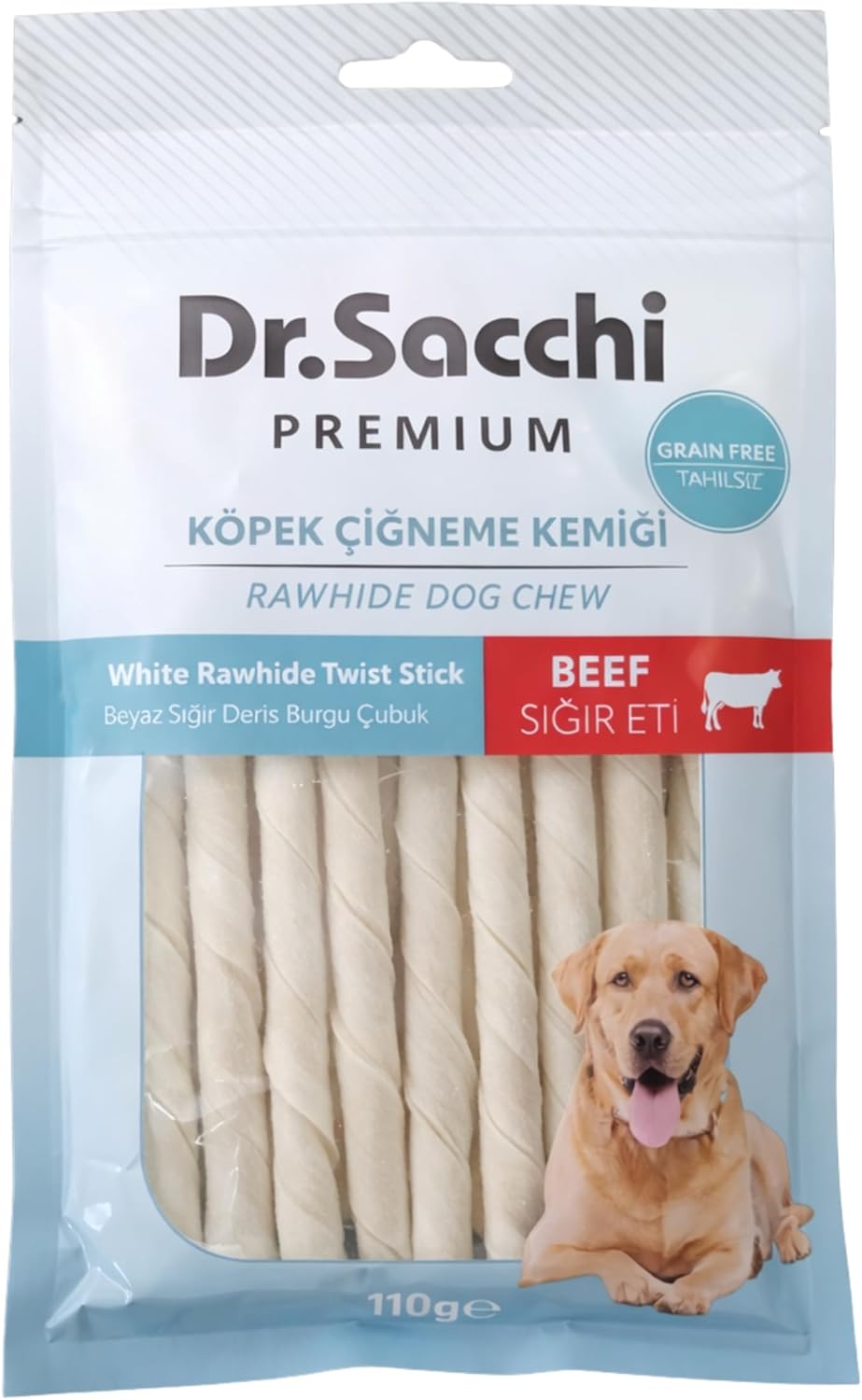 Alternative view of Dr.Sacchi Premium Sığır Etli Beyaz Sığır Derisi Çubuk Tahılsız Köpek Ödülü 5" 7-8 Gr 15'li