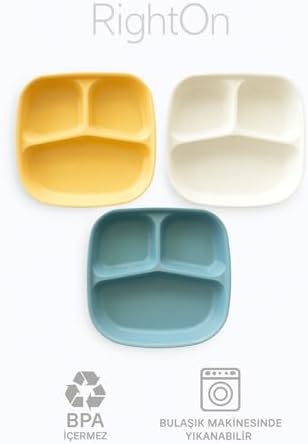 3 Bölmeli Bölünmüş Yemek Tabak Seti (3'lü) - BPA İçermez, Mikrodalga ve Bulaşık Makinesine Uygun, 21,5x23x3,5 cm Çocuk Tabağı Mama Tabağı