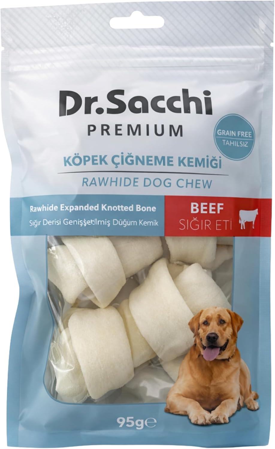 Alternative view of Dr.Sacchi Premium Sığır Etli Sığır Derisi Genişletilmiş Düğüm Kemik Tahılsız Köpek Ödülü 2-4" 30-35 Gr 3'lü