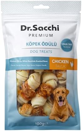 Dr.Sacchi Premium Tavuk Sargılı Beyaz Sığır Derisi Düğüm Kemik Tahılsız Köpek Ödülü 2” 12-13 Gr 8'li