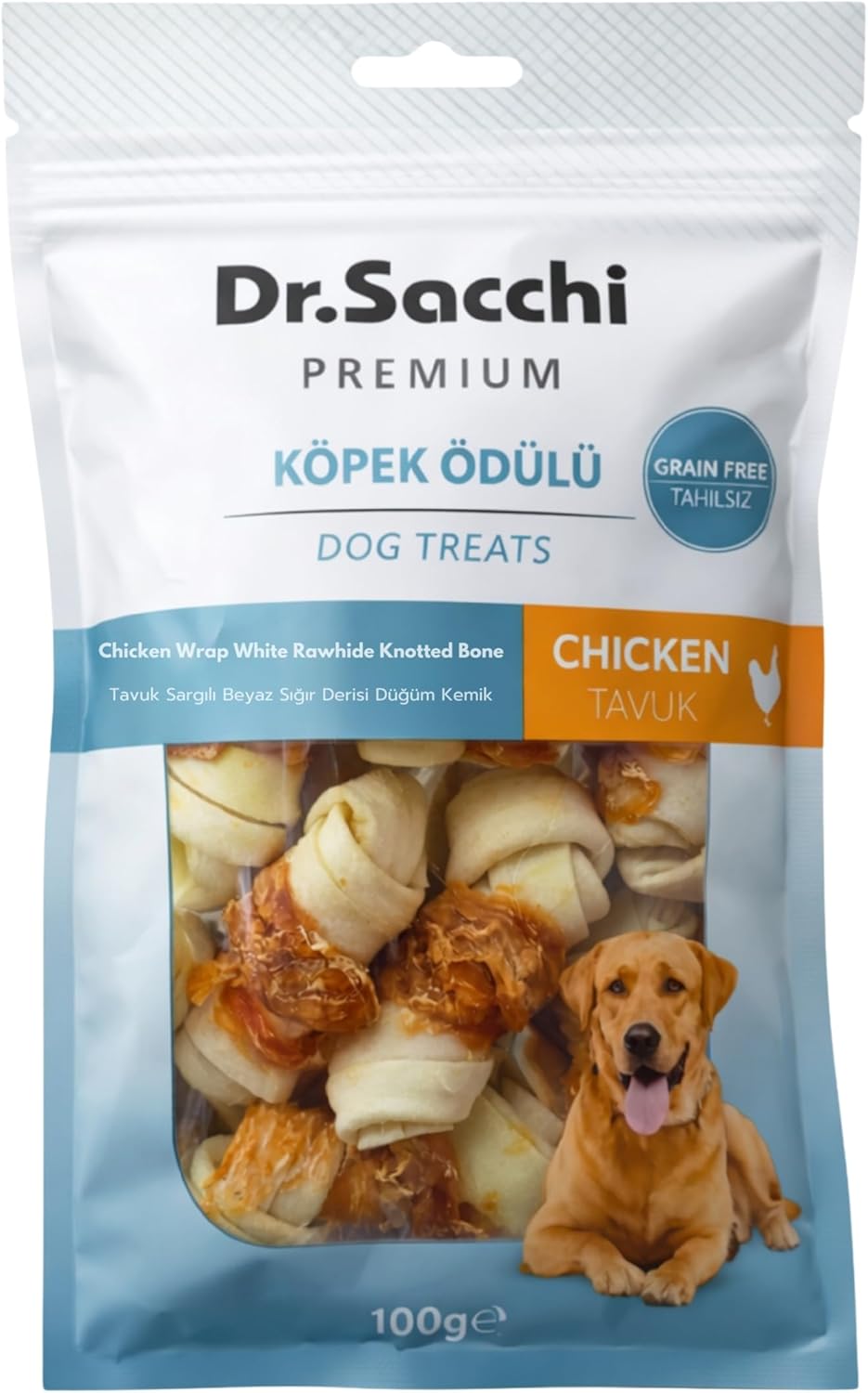 Alternative view of Dr.Sacchi Premium Tavuk Sargılı Beyaz Sığır Derisi Düğüm Kemik Tahılsız Köpek Ödülü 2” 12-13 Gr 8'li