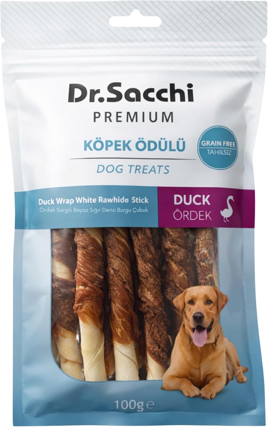 Alternative view of Dr.Sacchi Premium Ördek Sargılı Beyaz Sığır Derisi Çubuk Tahılsız Köpek Ödülü 5" 9-11 Gr 10'lu