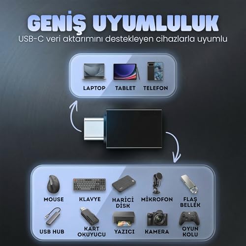 Type-C 3.1 to USB 3.0 Çevirici - Şarj ve Data İçin Dönüştürücü OTG Adaptör - 5Gbps’e Kadar Hız - USB Bellek, Klavye, Fare ve Yazıcı Uyumlu