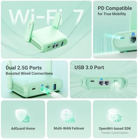 Alternative view of glinet mt3600be wifi 7 seyahat yönlendiricisi