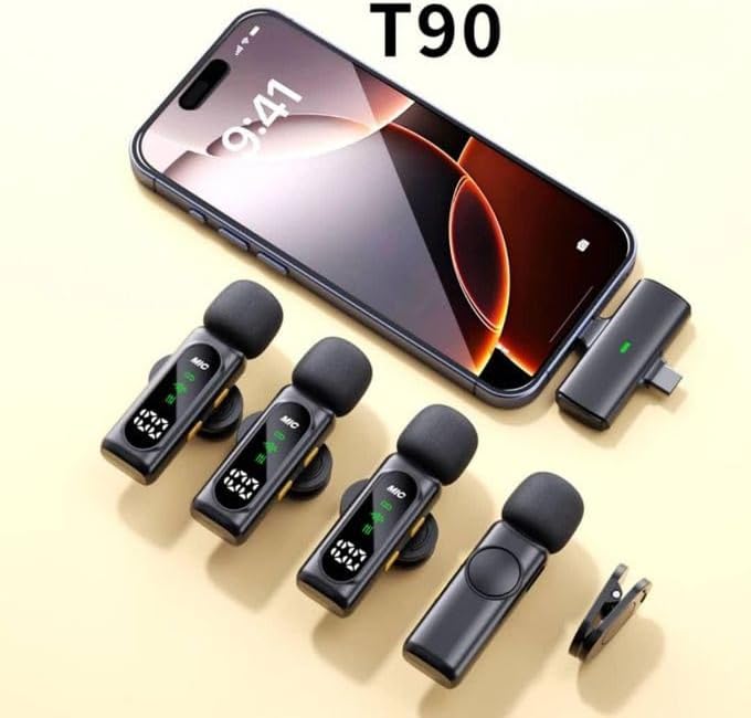 Alternative view of Kablosuz Yaka Mikrofonu 1 Alıcı 4 Mikrofon Seti, 2.4GHz Gürültü Azaltmalı Lavalier Mikrofon, Canlı Yayın Vlog Röportaj Video Çekimi Telefon Type-C ve Lightning Uyumlu | T90