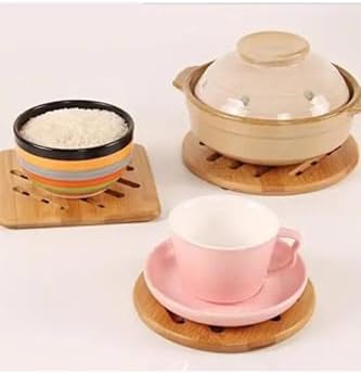 Doğal Bambu Yuvarlak Çizgili, Mutfak İçin Şık Isı Altlığı, 17 cm, Nemli Bezle Silinebilir