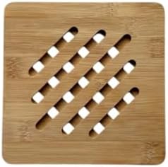 Alternative view of Bambu, Kare Şekilli, Çizgili Tasarım, Ahşap Malzeme, Tencere Tava Altlığı, 17 cm, Nemli Bezle Silinebilir