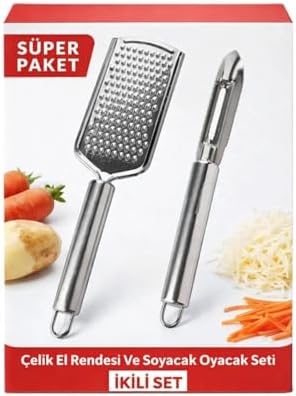 Alternative view of Paslanmaz Çelik El Rendesi ve Soyacak Oyacak Seti, 2 Parça, Beyaz, Ergonomik Tasarım, Gıda Güvenli