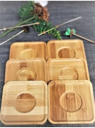 Bambu Çay Tabağı Altlığı, Kare Şekilli, Bej, Elde Yıkama Önerilen, Bulaşık Makinesi Uygun Değil, 10 x 10 cm, 6 Parça