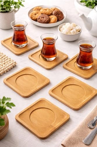 Alternative view of Bambu Çay Tabağı Altlığı, Kare Şekilli, Bej, Elde Yıkama Önerilen, Bulaşık Makinesi Uygun Değil, 10 x 10 cm, 6 Parça