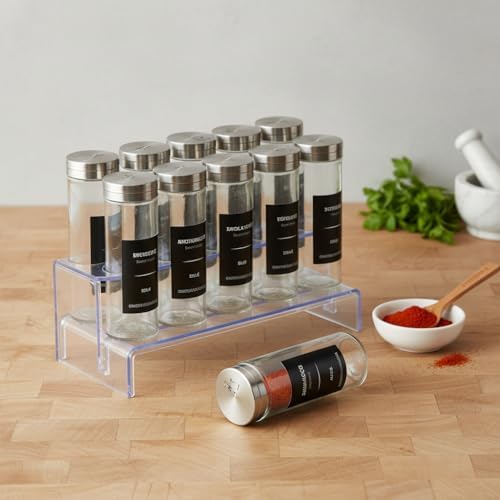 Alternative view of 12’li Metal Kapaklı Cam Baharatlık Seti, 80ml, 110ml ve 170ml Boyut Seçenekli, Etiket Hediyeli Silindir Baharat Takımı, Modern Mutfak Düzenleyici Kavanoz Seti (170ML- 12 ADET)