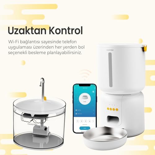 Haustier FW3 Beyaz Otomatik APP Kontrollü Akıllı Kedi Mama Kabı & Otomatik Kedi Su Pınarı 2'li Set - Akıllı Beslenme İstasyonu