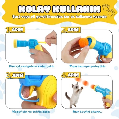 Alternative view of Peluş Top Fırlatan Kedi Oyun Tabancası - İnteraktif Eğlence Seti - Koşu ve Zıplama Egzersiz Oyuncağı - Sessiz Yumuşak Ponpon - 20 Top