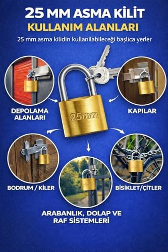 Alternative view of DMAX 25 mm Pirinç Asma Kilit – Dayanıklı Gövde, Güvenli Kilitleme, Anahtarlı Sistem, Ev Ofis Depo Dolap Kapı İçin Uzun Ömürlü Güvenlik Kilidi