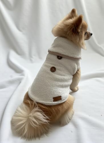Alternative view of Kışlık Peluş Köpek Yelek, Tutan Düğmeli Yumuşak Polar Küçük Irk Köpek Kıyafeti, Bej (Beyaz, Small)
