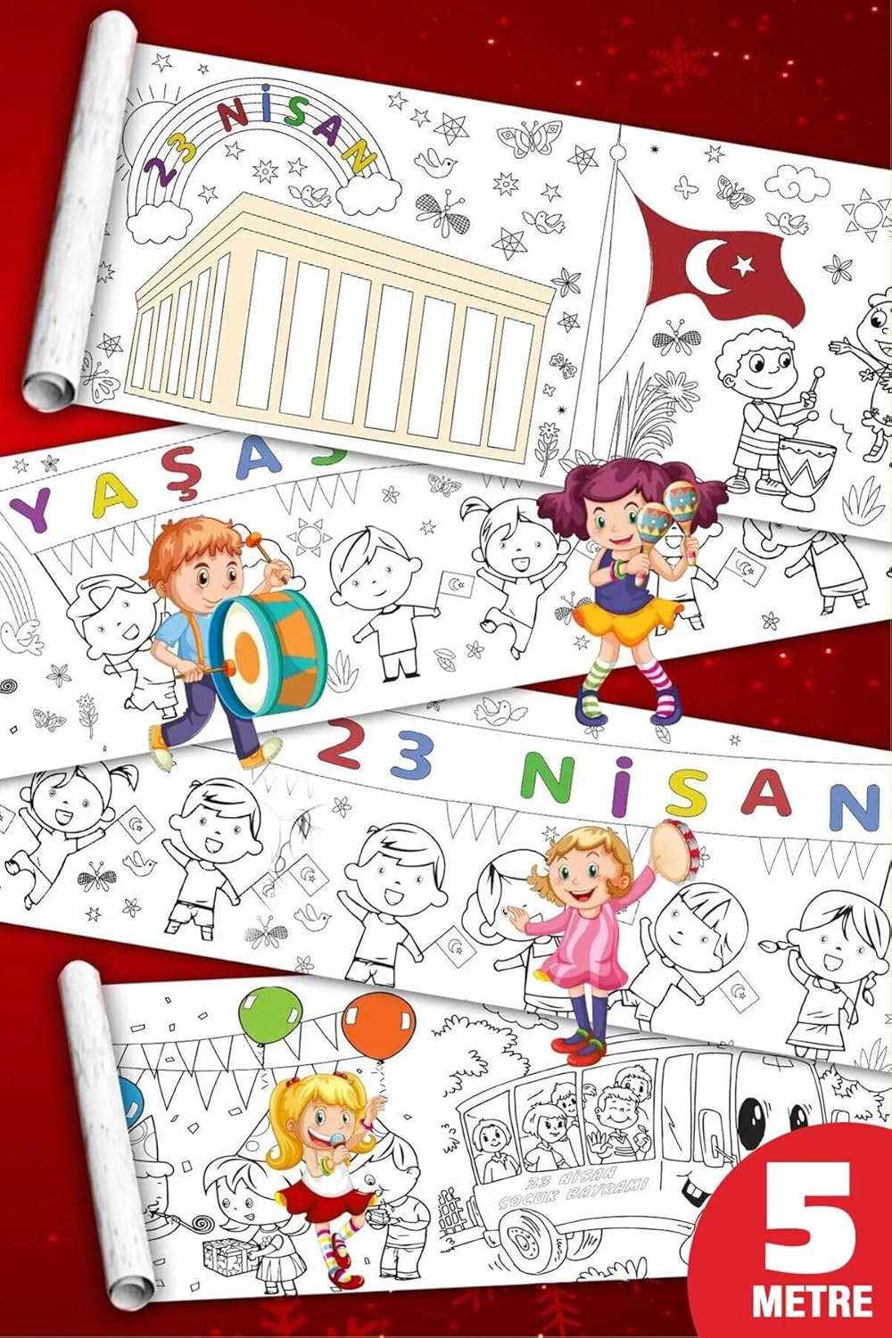 Alternative view of SinaTicaret Çocuk Boyama Kağıdı Rulosu, 23 Nisan Çocuk Bayramı, 5 Metre, Büyük Boy