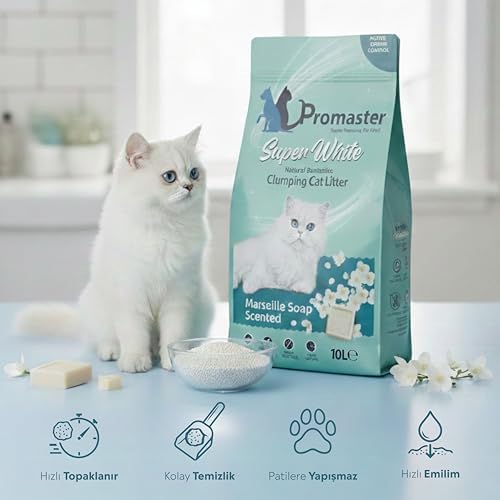 Süper Beyaz Doğal Bentonit Topaklanan Kedi Kumu Marsilya Sabunu Kokulu 10 LT