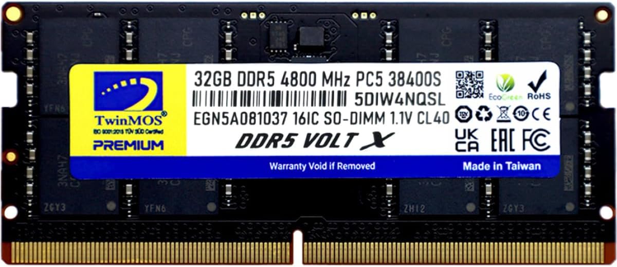TwinMOS DDR5 32GB 4800MHz CL40 Notebook Ram (TMD532GB4800S40)
